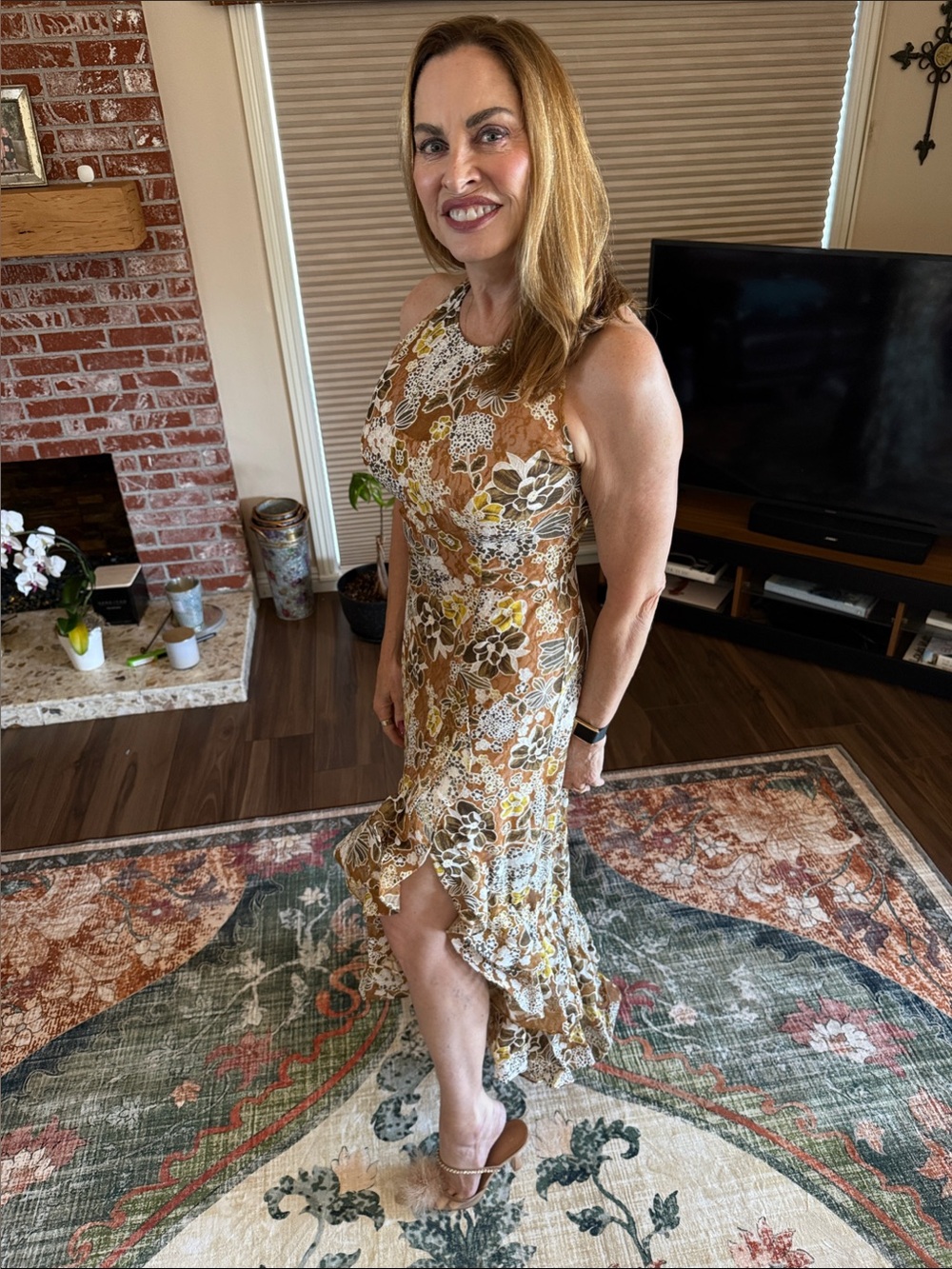 Floral Halter Maxi Dress in Brown and Cream - Picture 3 of 9